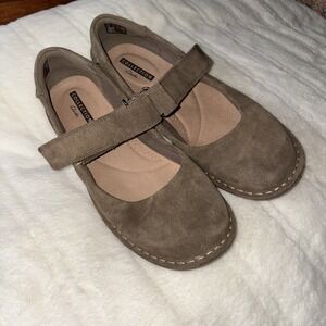 Clarks Collection Soft Cushion Brown Suede Leather Mary Jane Shoes Womens‎ US 9